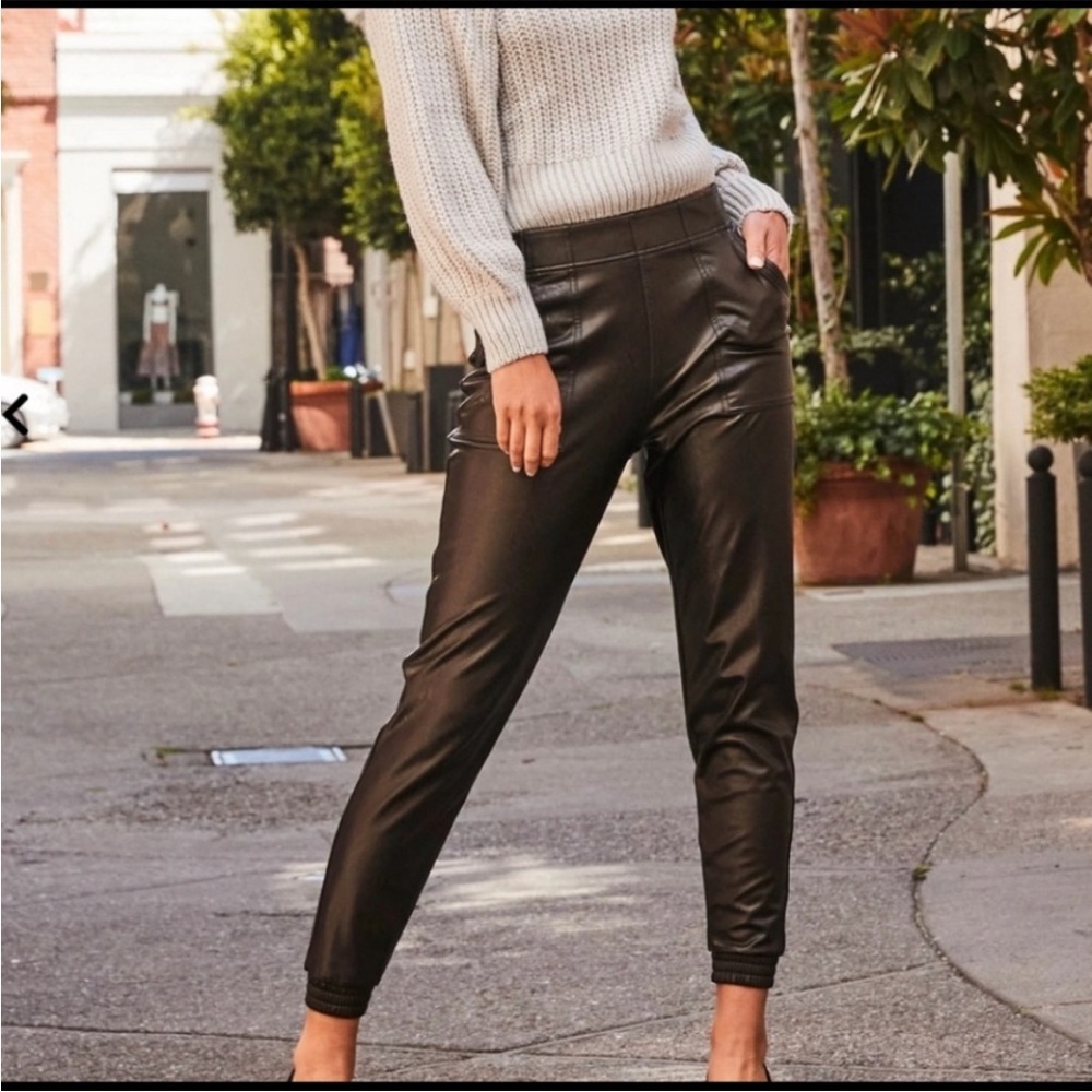 SPANX Faux Leather Jogger Pants Brown NWT Small - Picture 4 of 8